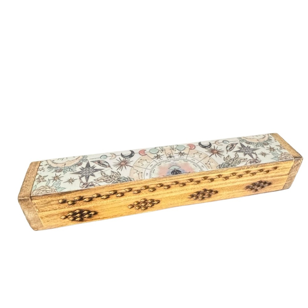 Wooden Incense Holder with Astrological Design
